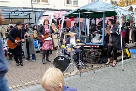 Mrs Mills Experience play the Roman Road Street Market in London's East End as part of Channel 4 ...