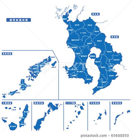 Kagoshima prefecture map simple blue city - Stock Illustration [65688850] - PIXTA