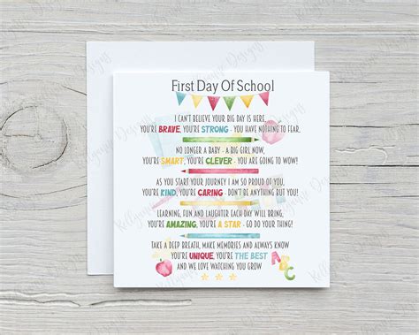 First Day of School Card First Day of School Poem Starting - Etsy UK