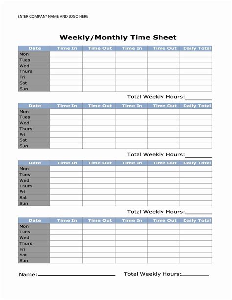 Perfect Printable Time Sheet Calendar - Get Your Calendar Printable