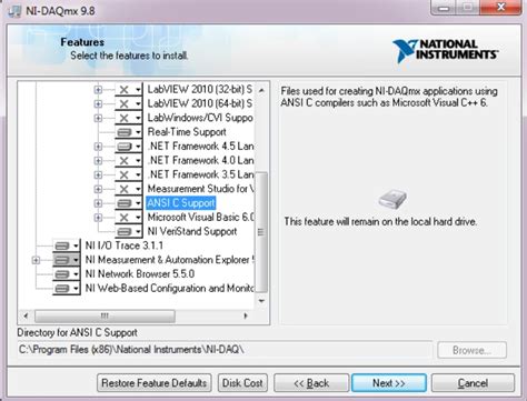 Location of ANSI C NI-DAQmx Shipping Examples and DAQmx Library File - NI