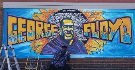 George Floyd Mural in Minneapolis Becomes a Makeshift Memorial