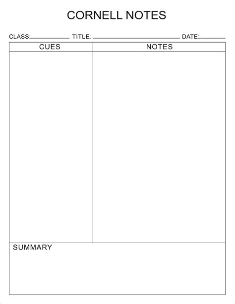 Printable Cornell Notes Plain Template PDF File - Etsy