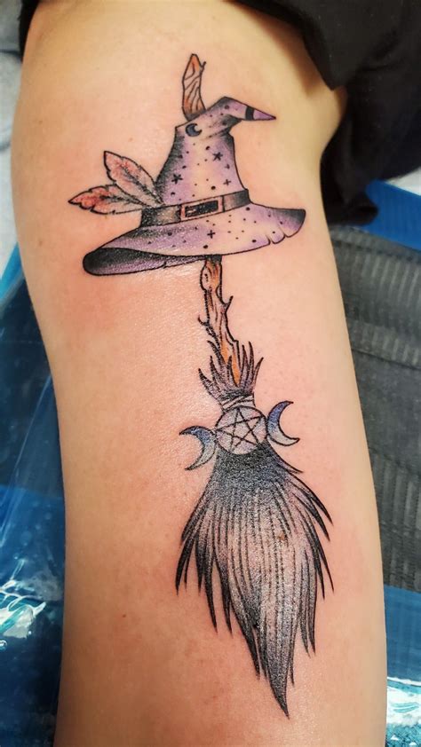 Witch broomstick & hat tattoo | Wiccan tattoos, Wicca tattoo, Witch tattoo