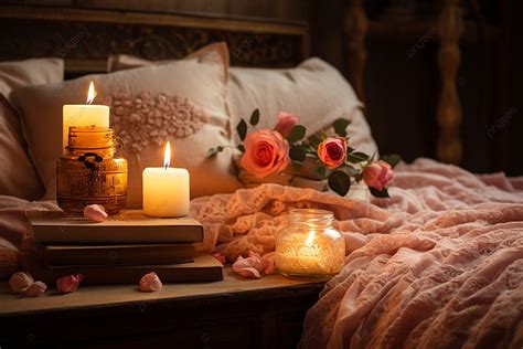 A Vintage Inspired Bedroom Setup With Candles Lace And Valentine S Day ...