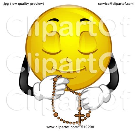 Clipart of a Yellow Smiley Emoji Praying with a Rosary - Royalty Free ...