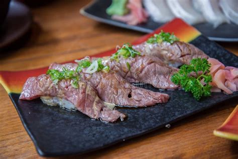 Wagyu beef sushi set stock image. Image of beef, sauce - 67425965