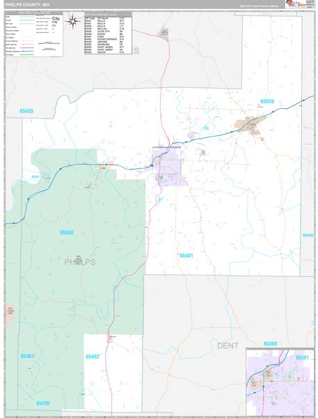 Phelps County, MO Wall Map Premium Style by MarketMAPS - MapSales