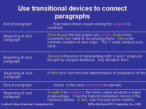 Use transitional devices to connect paragraphs