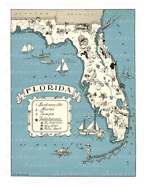 VINTAGE FLORIDA MAP High Res Digital Image large printable | Etsy