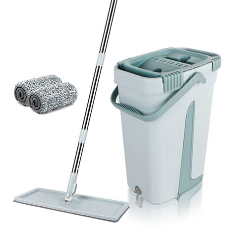 Flat Floor Mop And Bucket, Wet & Dry Self Cleaning And Drying, Free Hand Wash Squeeze Mop, With ...