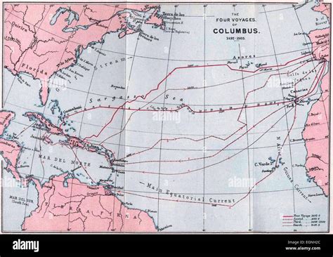 Map of The Four Voyages of Columbus 1492-1503 Stock Photo - Alamy