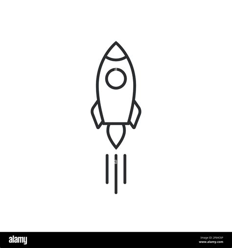 Outline rocket ship with fire. Isolated on white. Flat line icon ...