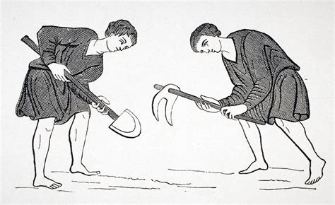 Serfs Labouring In Fields With Hoe And Drawing by Vintage Design Pics