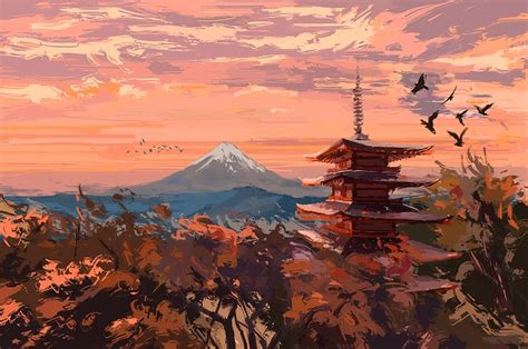 Anime, Landscape, Japan, Mount Fuji, Shrine, HD wallpaper | Peakpx