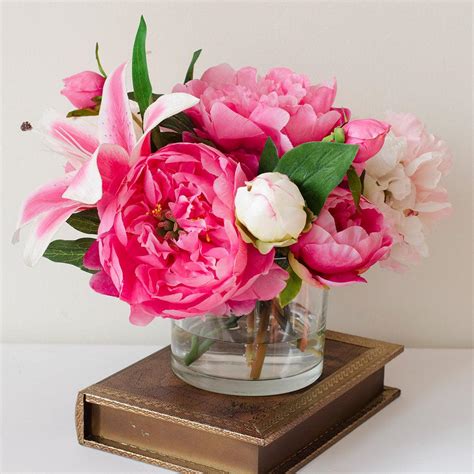 Silk Pink Peonies Casablanca Lily Fuchsia Arrangement – Flovery