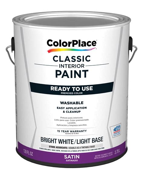 ColorPlace Classic Interior Wall & Trim Paint, Satin, Bright White/Light Base, 1 Gallon ...