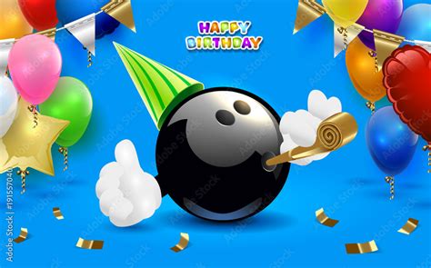 Bowling happy birthday party. Vector clip art illustration. Stock Vector | Adobe Stock