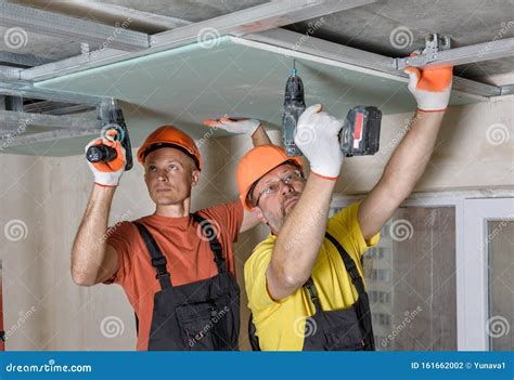 Plasterboard Installation on the Ceiling Stock Photo - Image of ...