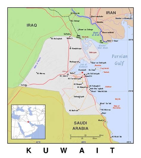 Detailed political map of Kuwait with relief | Kuwait | Asia | Mapsland | Maps of the World