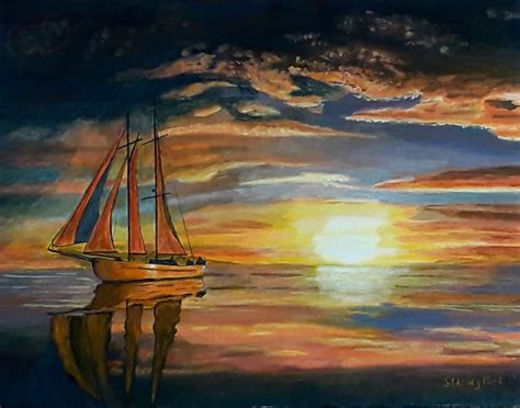 Sailing Boat in Sunset Painting by artist Stanley Port