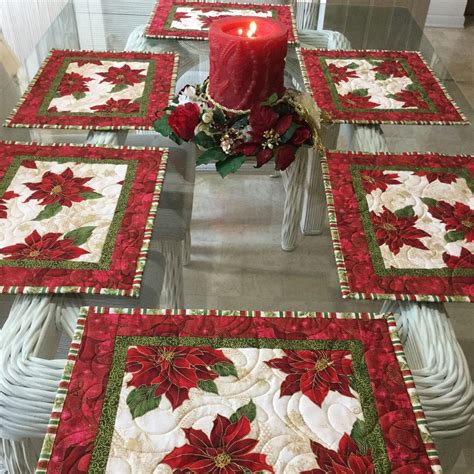 Christmas Placemats Quilted Placemats Poinsettia Placemats | Etsy ...