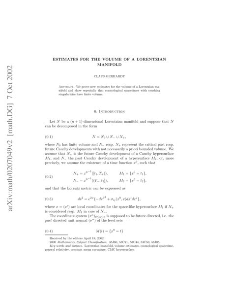 (PDF) Estimates for the Volume of a Lorentzian Manifold