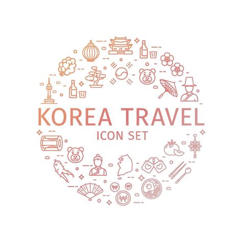 Korea Travel and Tourism Round Design Template Thin Line Icon Concept ...