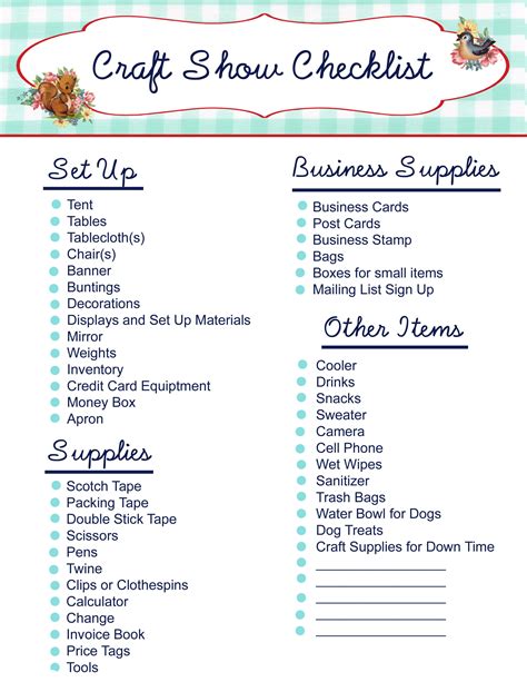 craft Show Checklist diy craft crafts craft ideas checklist printables ...