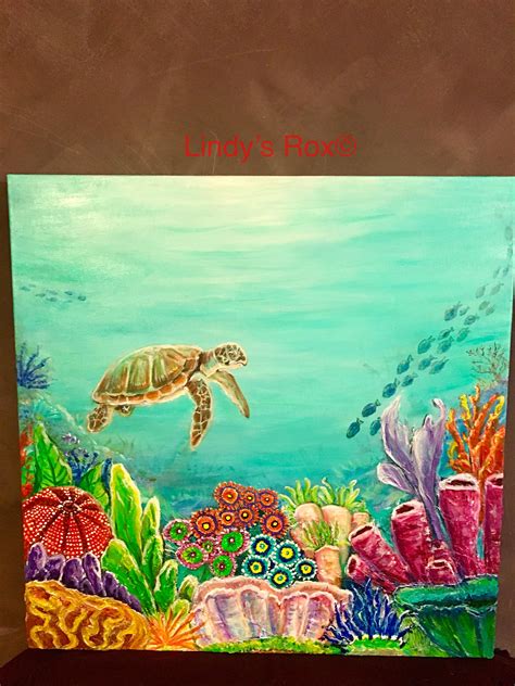 Coral reef painting “Just keep swimming “ #art #coralreef #turtle #colourful #acrylicpainting # ...