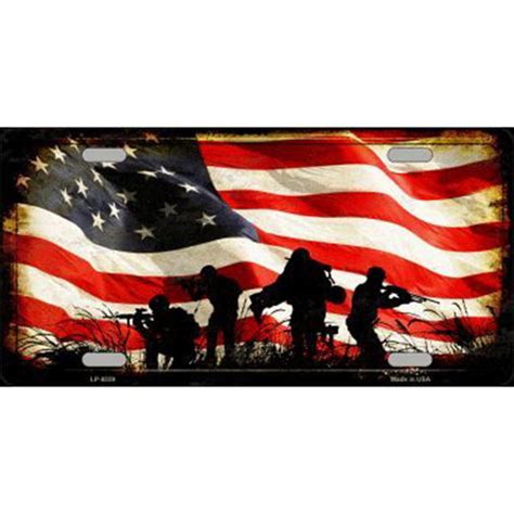 Soldier Silhouette American Flag Metal License Plate – Honor Valor