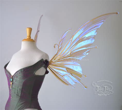 Extra Large / Giant Flora Iridescent Fairy Wings in Lilac with Gold Ve ...