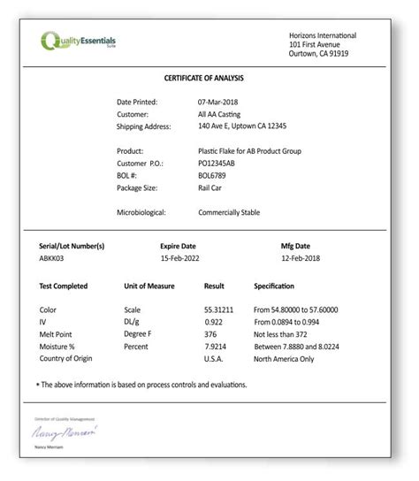 Certificate Of Analysis Template (4) - TEMPLATES EXAMPLE | TEMPLATES EXAMPLE | Certificate ...