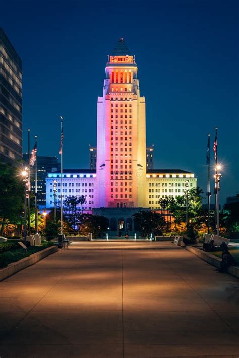 City Hall at Night, in Downtown Los Angeles, California Editorial Photo ...