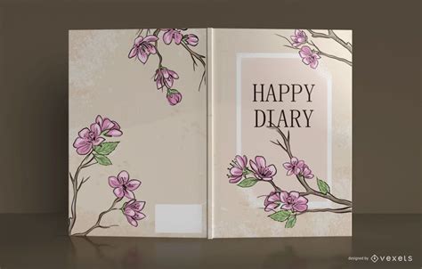 Happy Diary Floral Book Cover Design - Vector Download