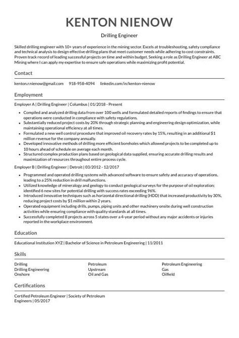 Drilling Engineer Resume (CV) Example and Writing Guide