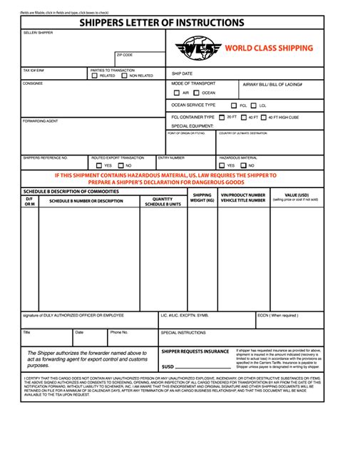 Shipping Instructions 2020-2021 - Fill and Sign Printable Template Online | US Legal Forms