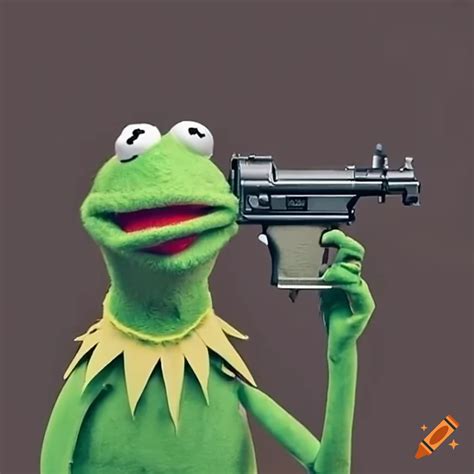 Kermit the frog meme with a gun on Craiyon