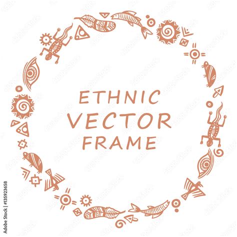 Cave painting symbols - round frame for text Stock Vector | Adobe Stock