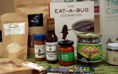 Food products made with insects in the ingredients are displayed ...