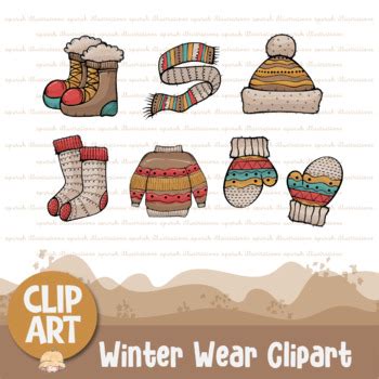 Christmas Wear Clipart Set, Winter Hat, Scarf, Gloves, Boots and Cozy Socks