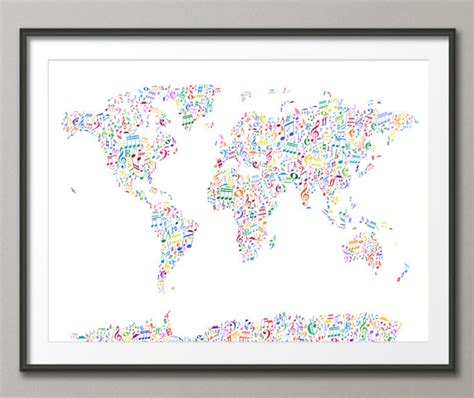 Music Notes Map of the World Map, Art Print 21 - Etsy