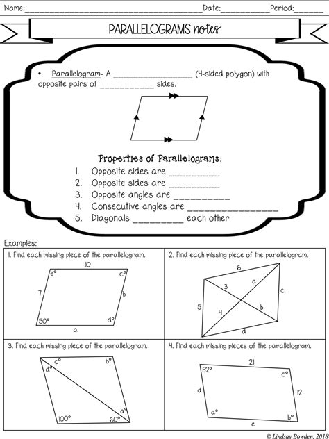 Properties Of Parallelogram Worksheet