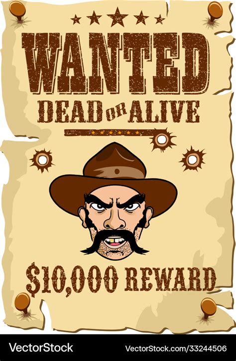 Wanted outlaw poster wild west poster Royalty Free Vector