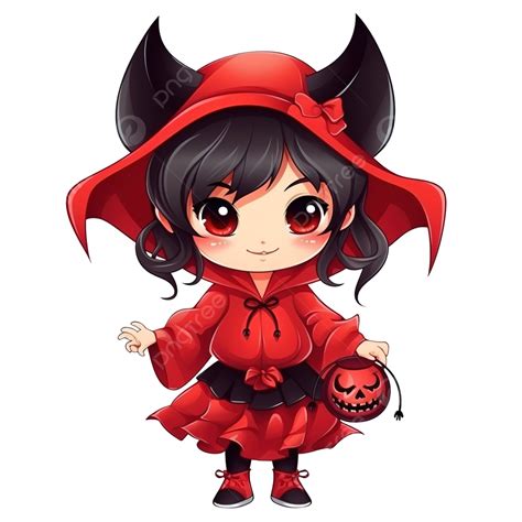 Girl In Devil Costume At Halloween Party Cartoon Illustration, Devil, Cartoon Girl, Demon PNG ...