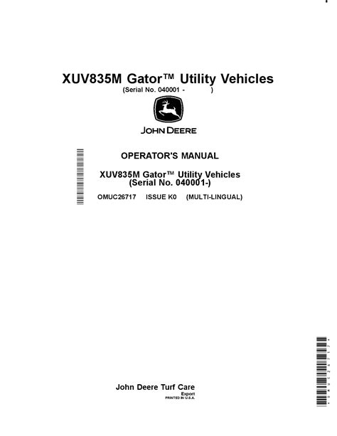 John Deere XUV835M Gator Utility Vehicles 040001 OMUC26717 Operation ...