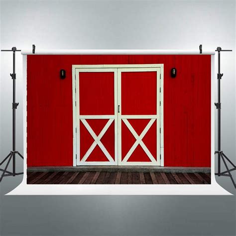 Amazon.com : Riyidecor Red Barn Door Backdrop Rustic Farm Wooden Wall Fall Birthday Photography ...