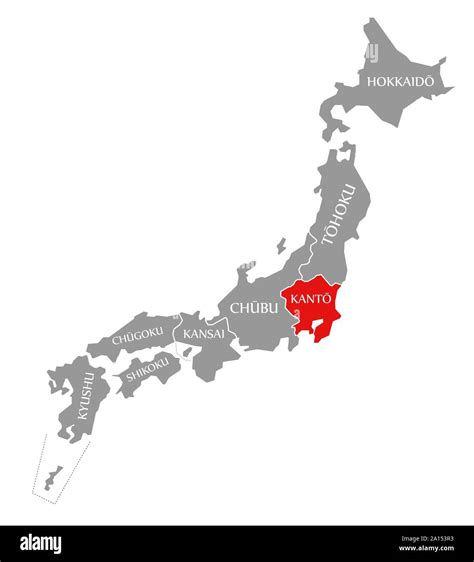 Kanto red highlighted in map of Japan Stock Photo - Alamy