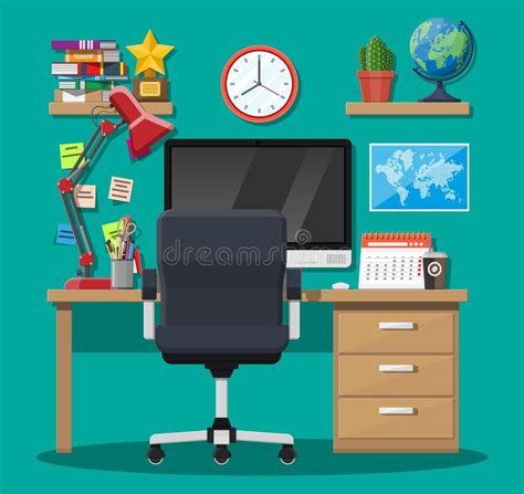 Modern Creative Office Or Home Workspace. Stock Vector - Illustration of design, flat: 124465470