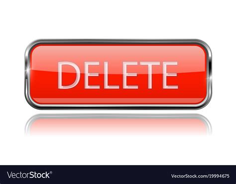 Delete button square red button with chrome frame Vector Image